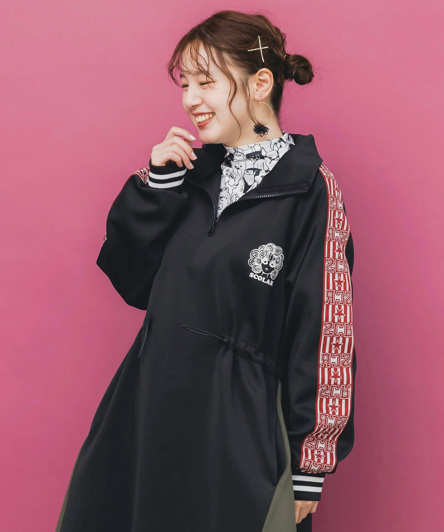 153731：バイカラー異素材 切替ジャージワンピースの通販-ScoLar