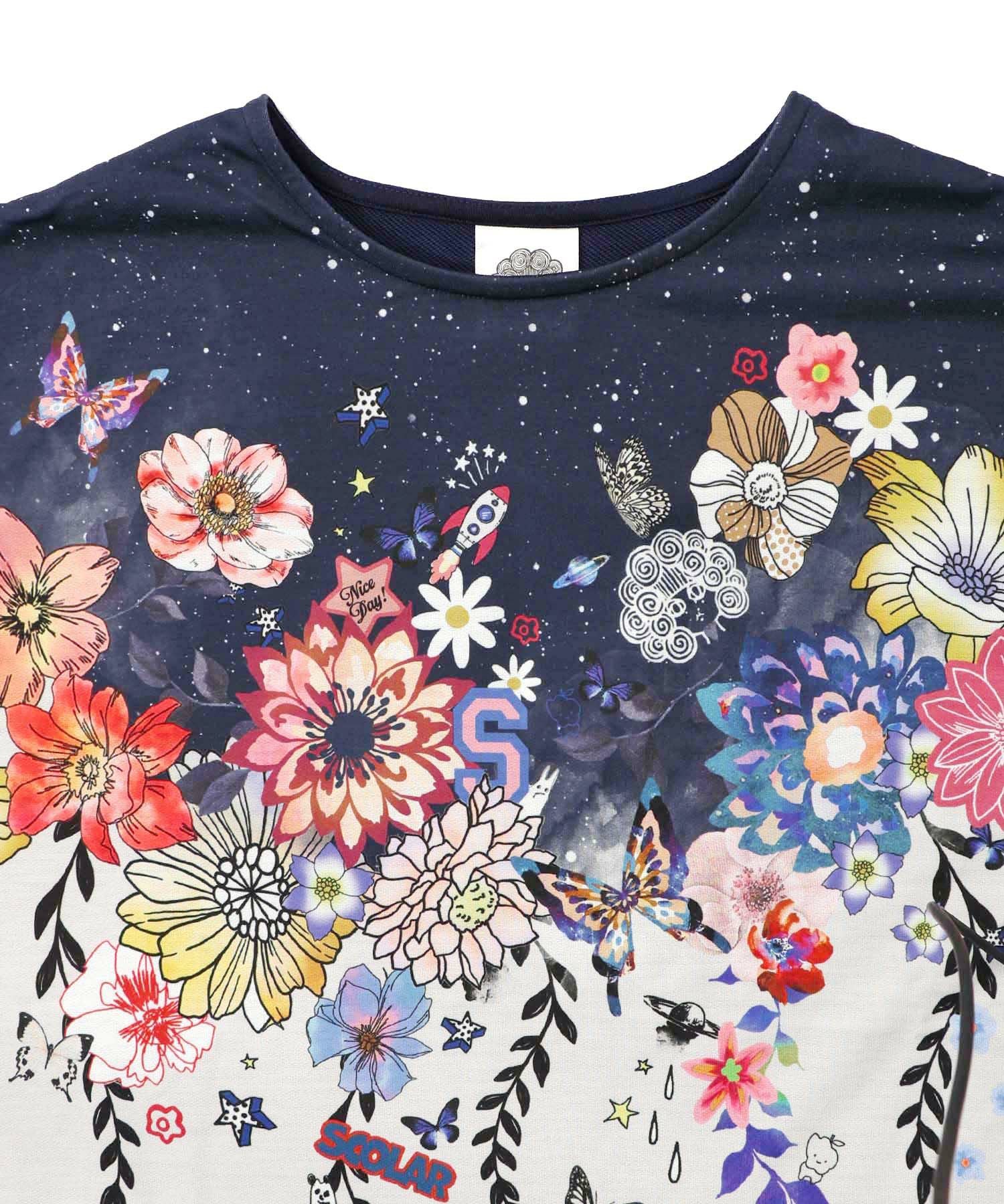 153729：花×夜空柄ミックス裏毛チュニックの通販-ScoLar