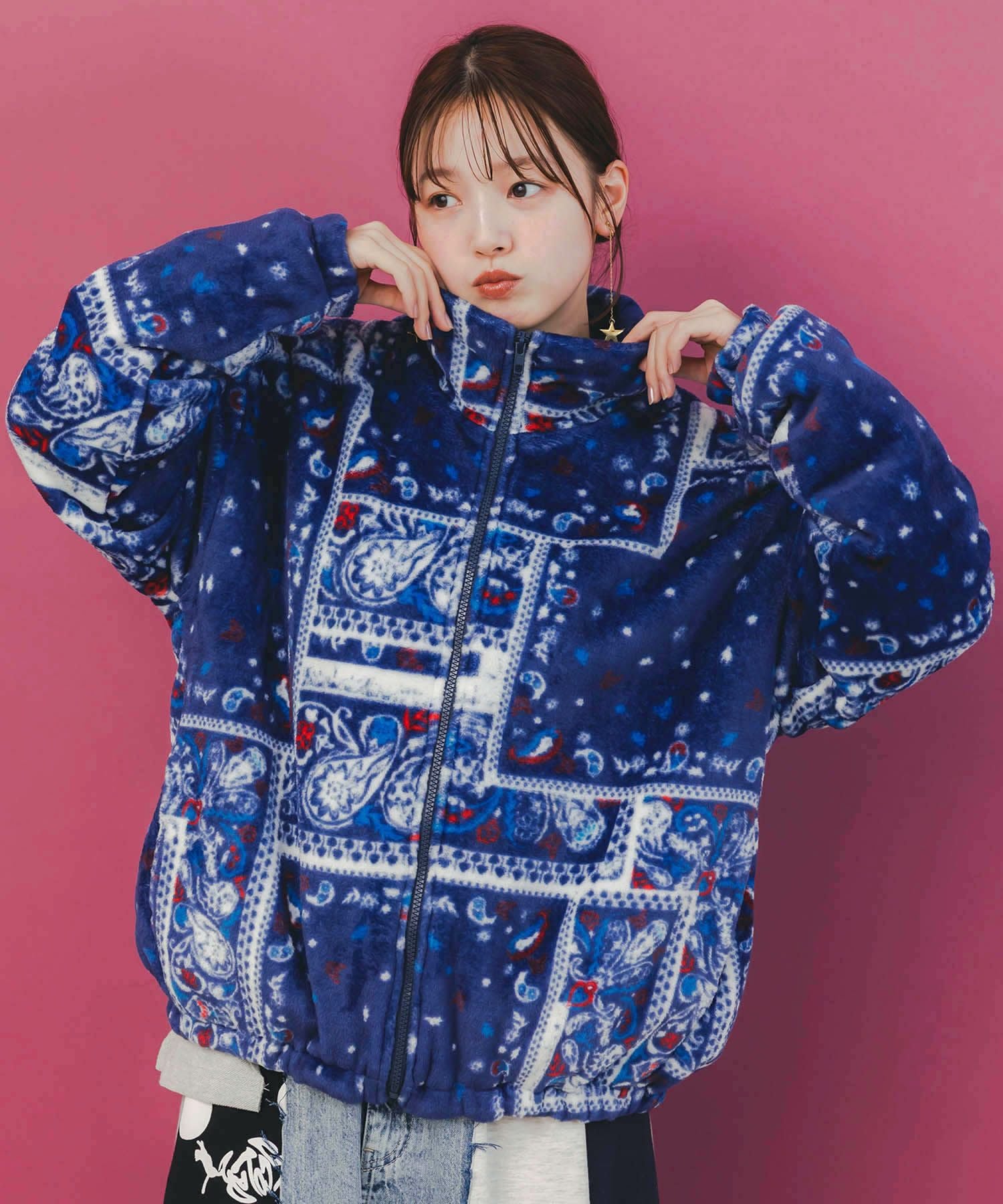 153734：ランダムバンダナ柄 双面フランネルブルゾンの通販-ScoLar