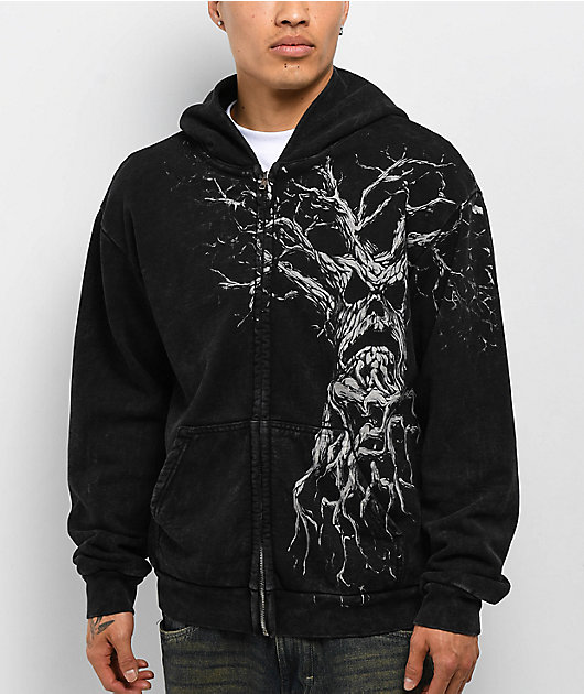Affliction x Haunted Mound Harold Black Wash Zip Hoodie | Zumiez