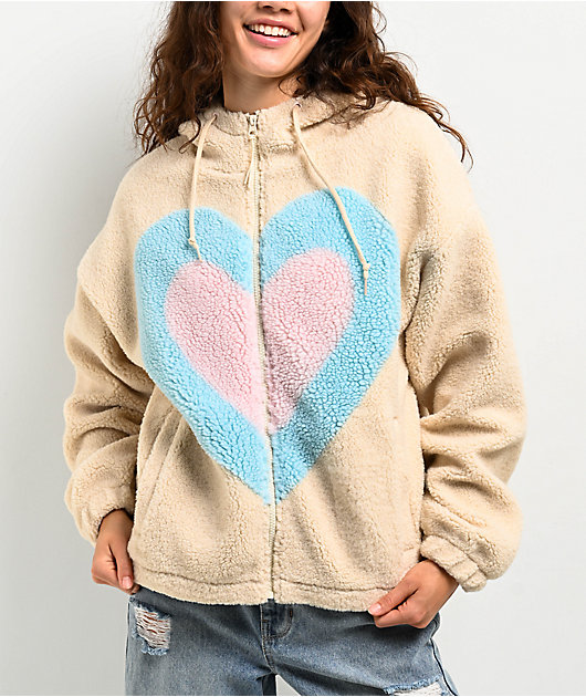 A.LAB Lydia Teddy Heart White & Blurple Sherpa Zip Hoodie | Zumiez