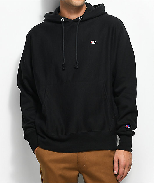 Champion Reverse Weave Small Logo Black Hoodie | Zumiez