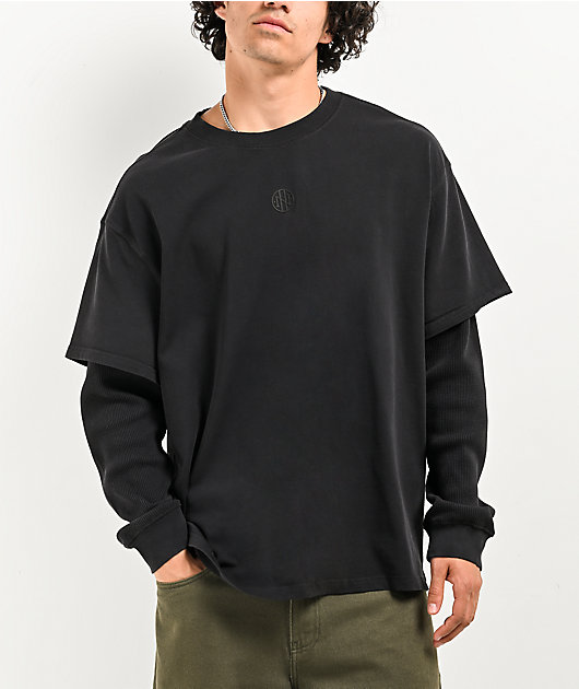 Ninth Hall Fundamentals Thermal Black Wash Boxy 2Fer Long Sleeve T