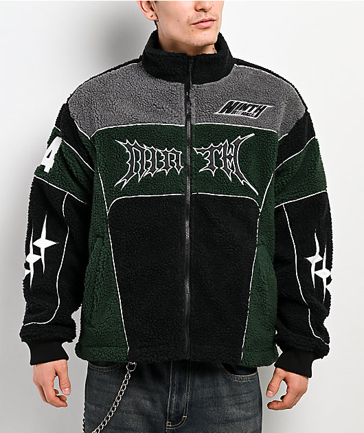 Ninth Hall Racer Green & Black Sherpa Zip Jacket | Zumiez