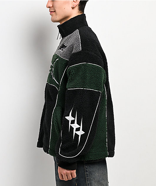 Ninth Hall Racer Green & Black Sherpa Zip Jacket | Zumiez