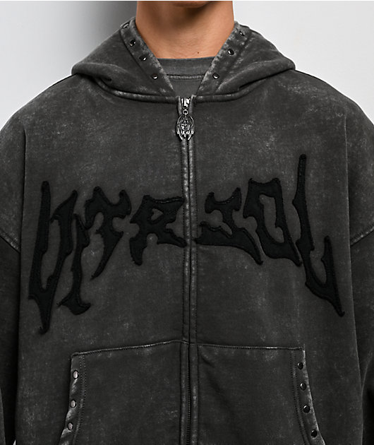 Vitriol Death Grip Grey Wash Crop Zip Hoodie | Zumiez
