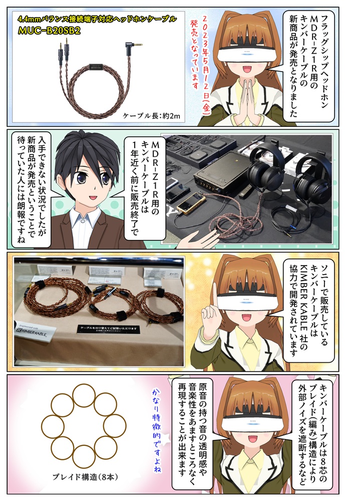 ソニーのヘッドホン MDR-Z1R用のキンバーケーブルの新商品 MUC-B20SB2
