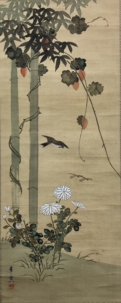 鈴木其一 肉筆 絹本 掛軸 識箱（識あり）時代 2重箱 Kiitsu Suzuki