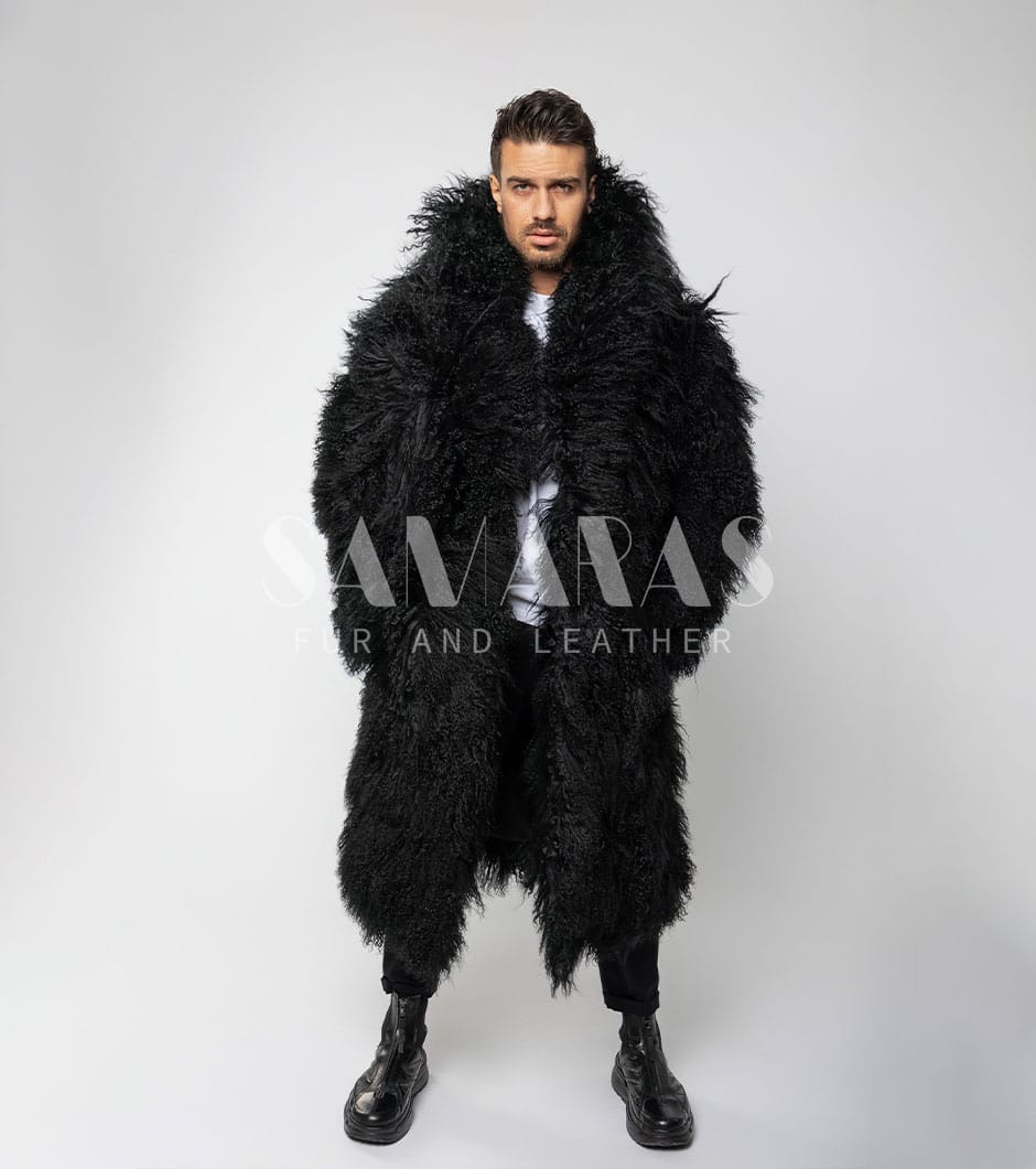Atlas | Luxury Men's Mongolian Black Fur Coat - Samarasfurs.com