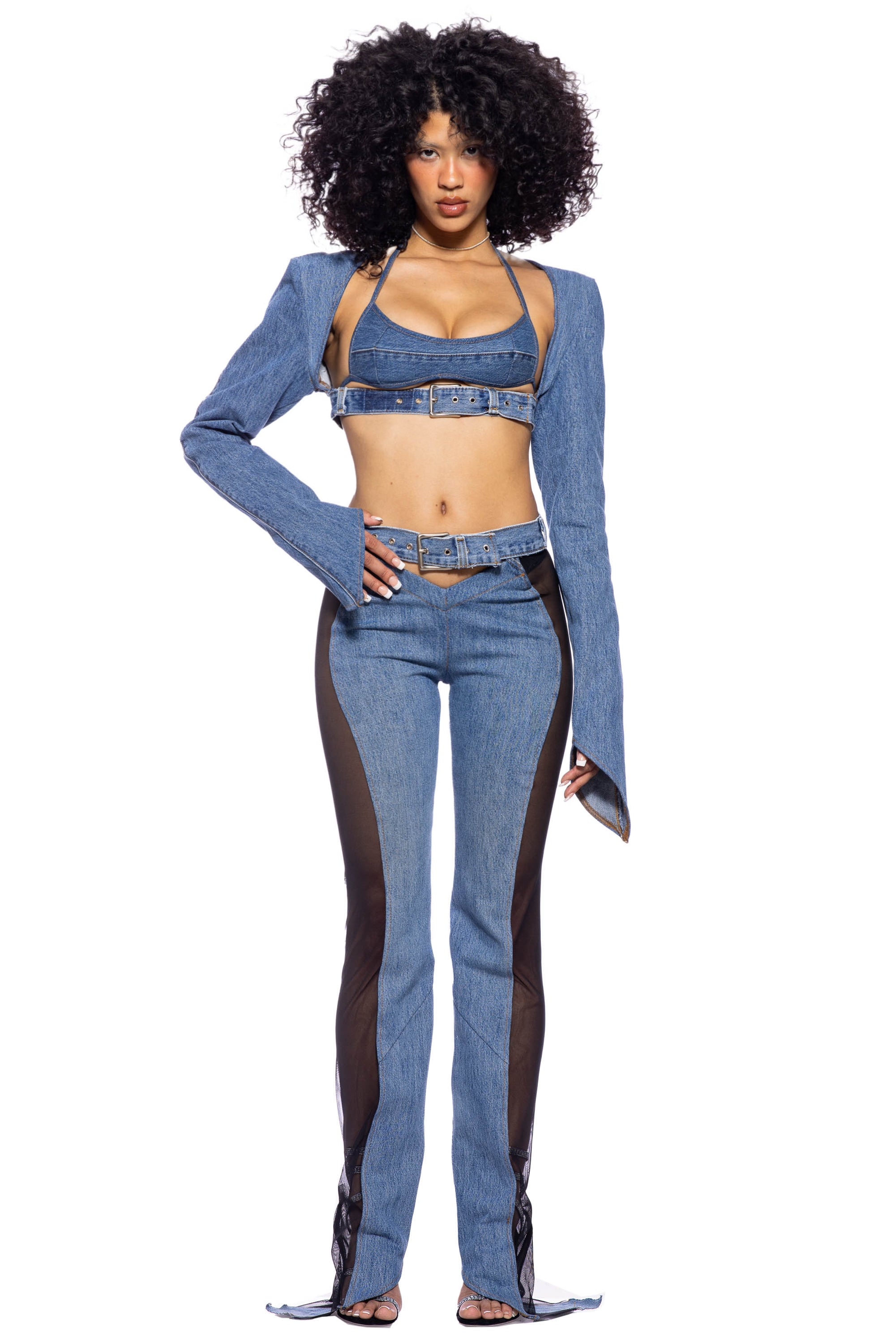 Sami Miro Vintage - BELTED ASYMMETRIC PANTS IN VINTAGE BLUE DENIM