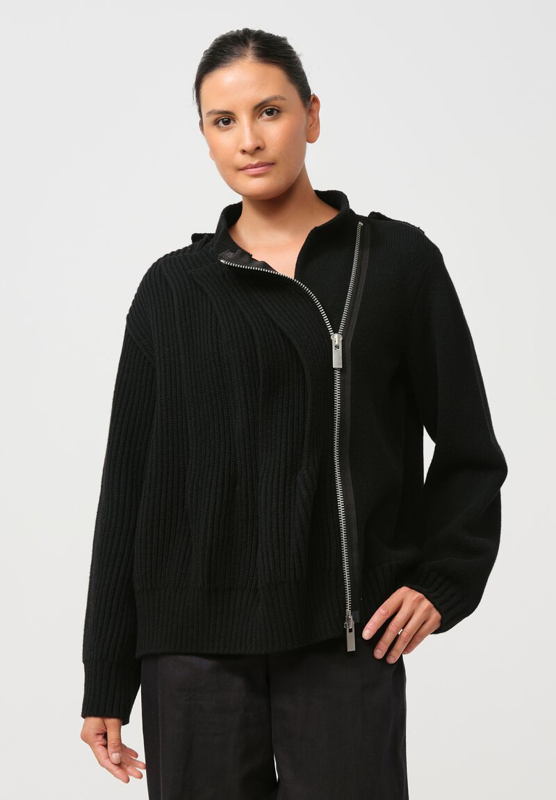 Sacai Wool Knit Blouson Jacket in Black | Santa Fe Dry Goods