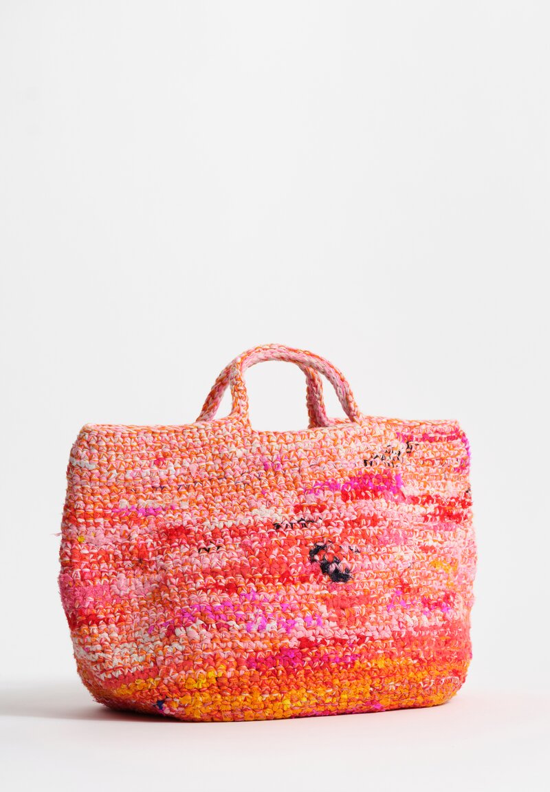 Daniela Gregis Cotton Hand-Crocheted Shopping Bag in Peach Pink