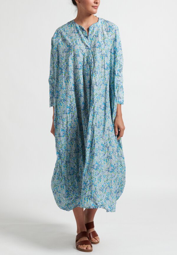 Daniela Gregis Washed Cotton Chicory Dress in White & Light Blue