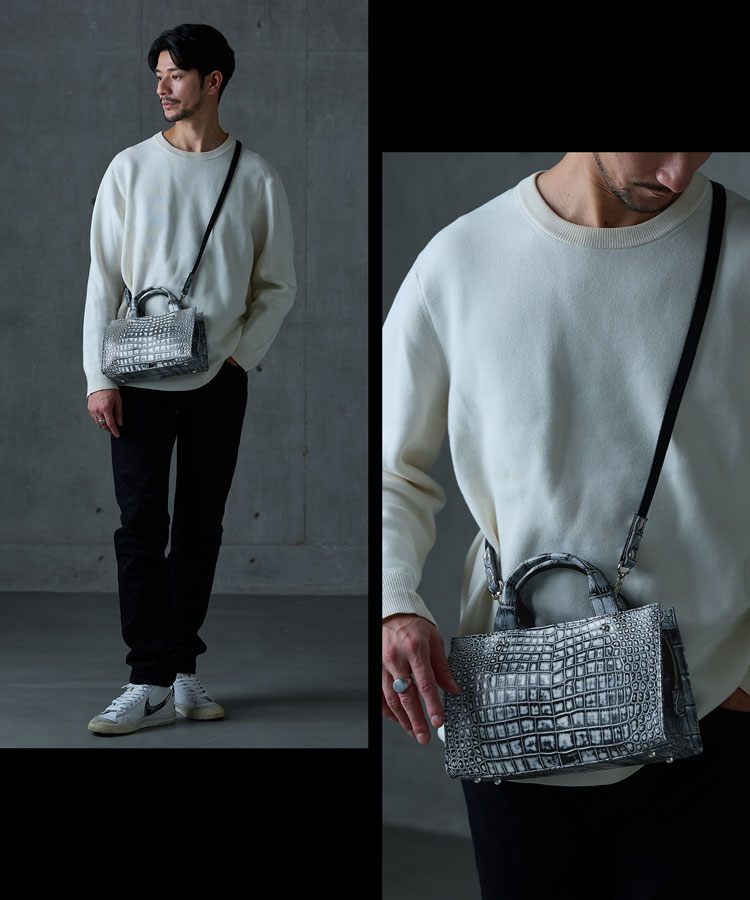 一部カラー：3月中旬頃発送】クロコダイル ハンドバッグ 日本製 2WAY 4FA