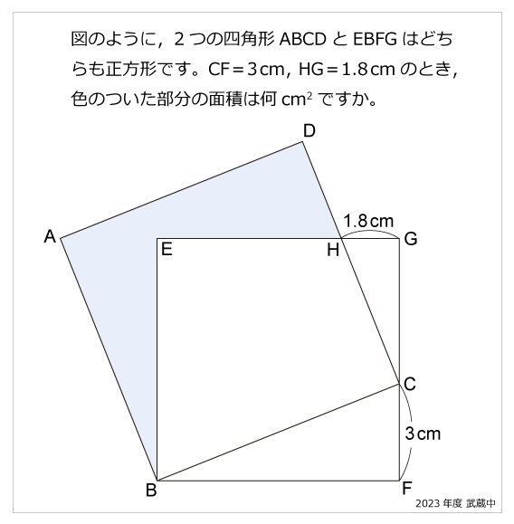 武蔵中-2つの正方形2023年武蔵中-2つの正方形 | 算数星人のWEB問題集