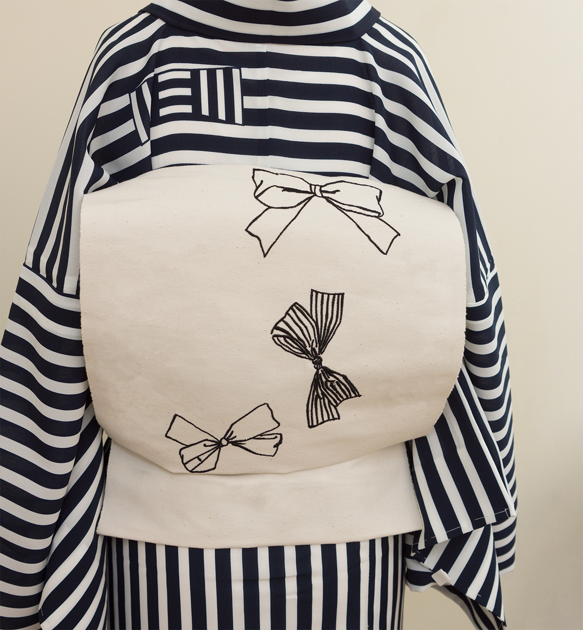 三河八寸ひとえ帯（ラインリボン・黒） | ＃さく研究所