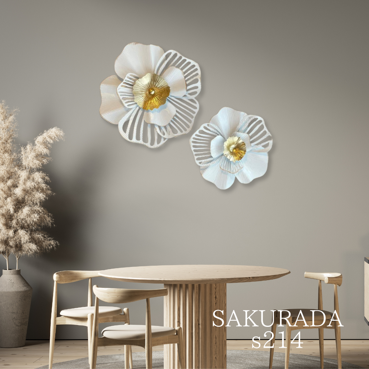 S214 アイアン壁飾り 白い花 ペア 洗練された和モダン｜SAKURADA