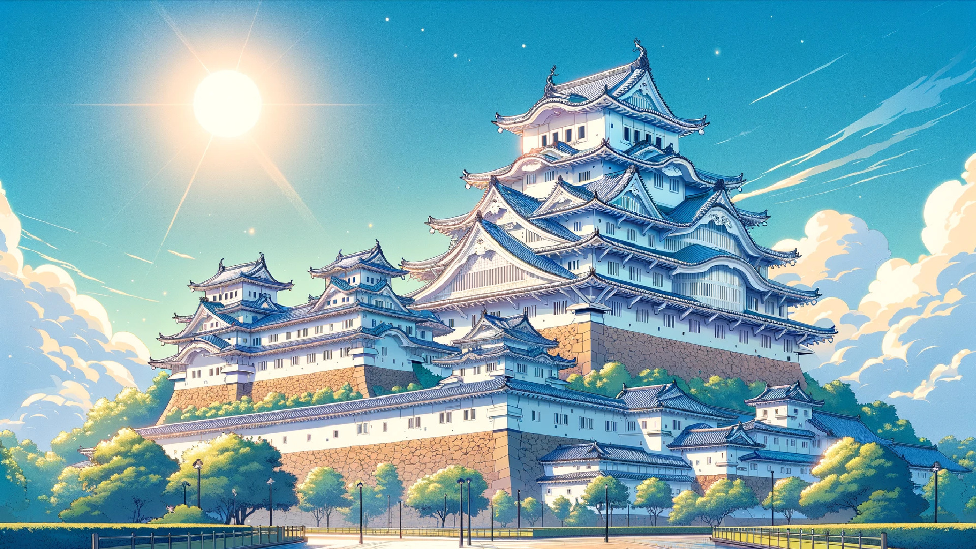 日本のお城のアニメ風背景イラスト