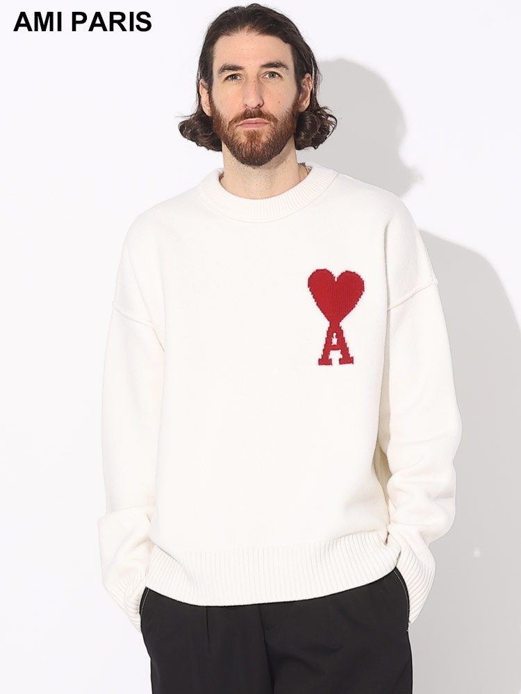 AMI PARIS (アミパリス) 胸ロゴ クルーネック ニット AMI DE COEUR