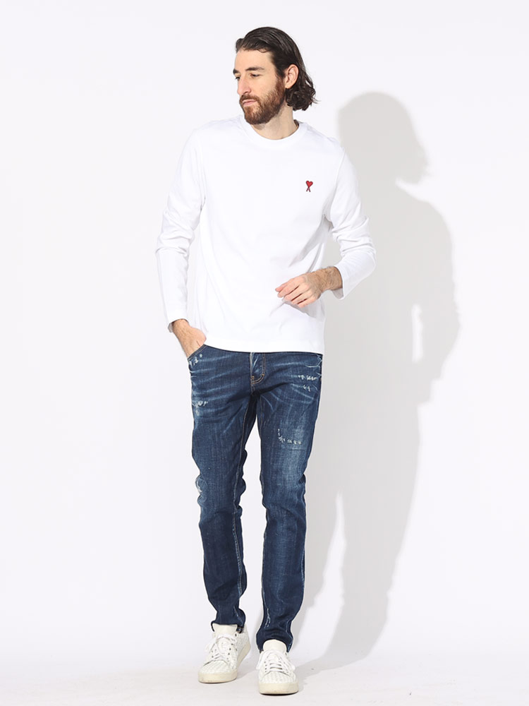 AMI PARIS (アミパリス) ワンポイント クルーネック 長袖 Tシャツ Ami