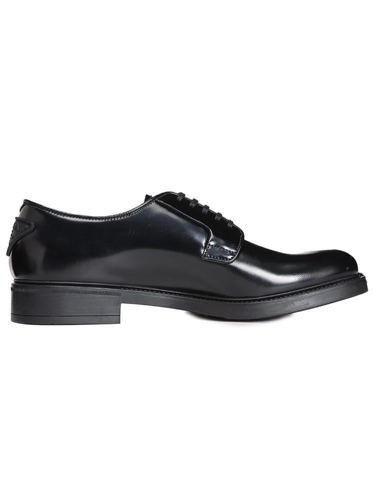 PRADA (プラダ) ブラッシュドレザー ラバーロゴ レースアップシューズ