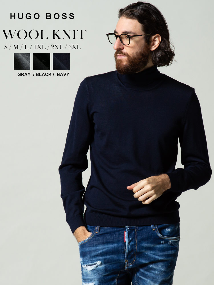ヒューゴボス メンズ HUGO BOSS ウール タートルネック 長袖 ニット