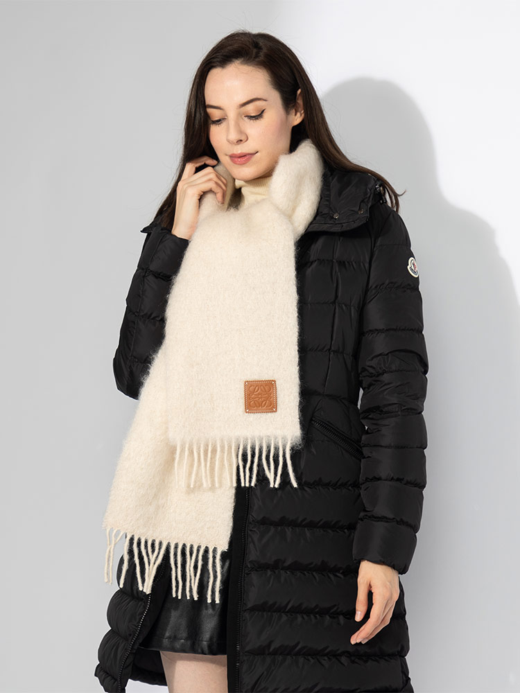 LOEWE (ロエベ) モヘア＆ウール レザーパッチ マフラー LELF655254X01