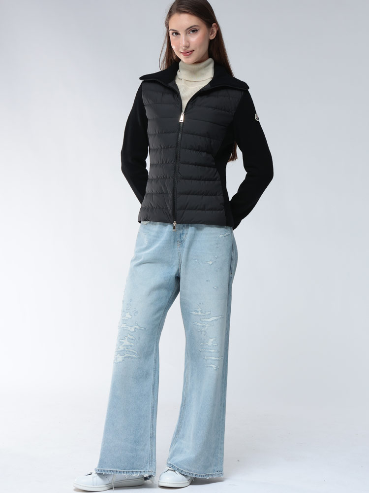 MONCLER (モンクレール) ニット切り替え フルジップ 襟付き ダウン