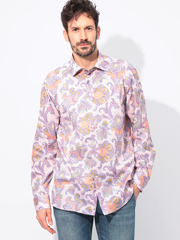 ETRO (エトロ) ストライプ×ペイズリー ボタンダウン 長袖 シャツ