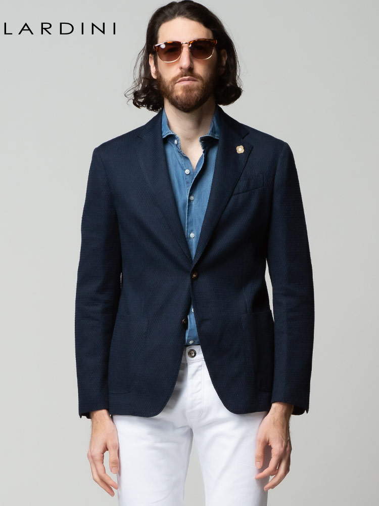 <美品>LARDINI ネイビー ポップサック ウール ジャケット サイズ48 美品>LARDINI ネイビー ポップサック ウール ジャケット サイズ48 美品