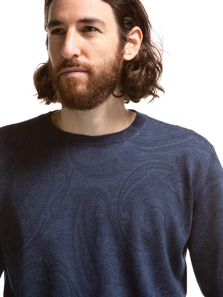 ETRO (エトロ) ウール100％ ペイズリー クルーネック ニット