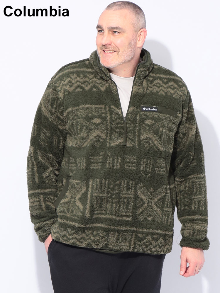 ブルゾン 総柄 ハーフジップ ボア フリース プルオーバー アウター