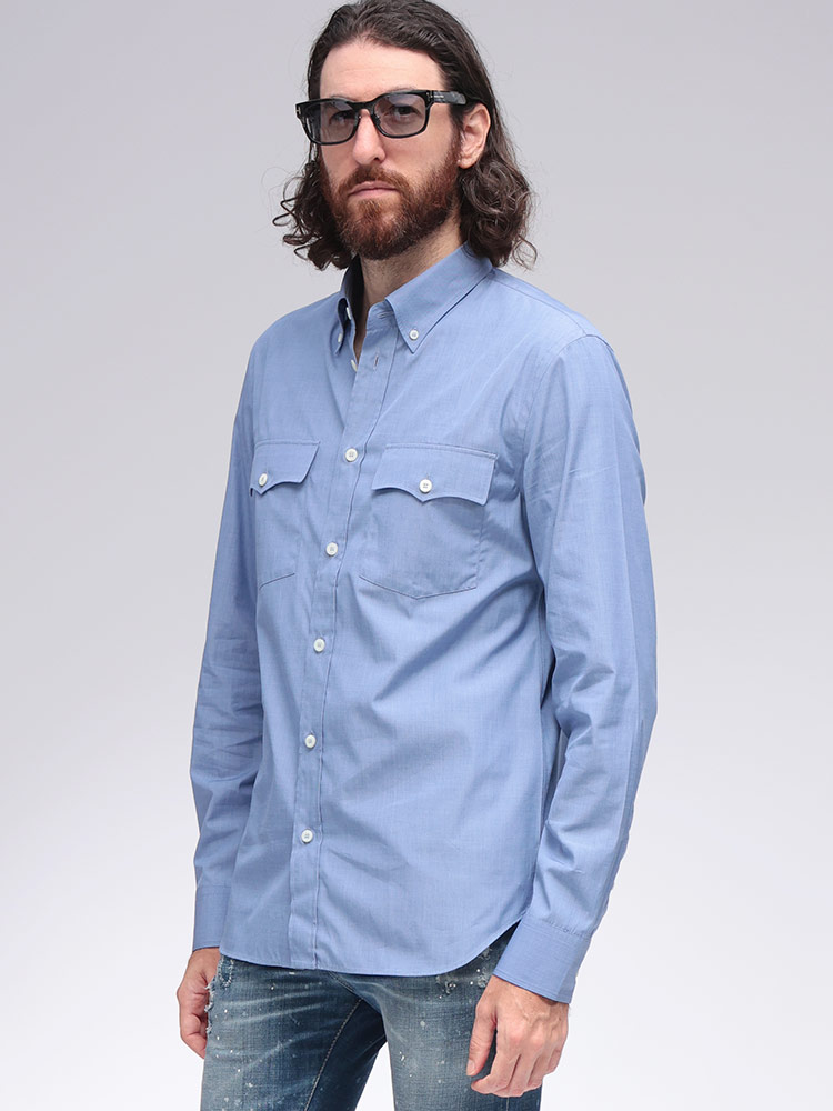 PRADA (プラダ) 無地 ボタンダウン フラップポケット コットン 長袖