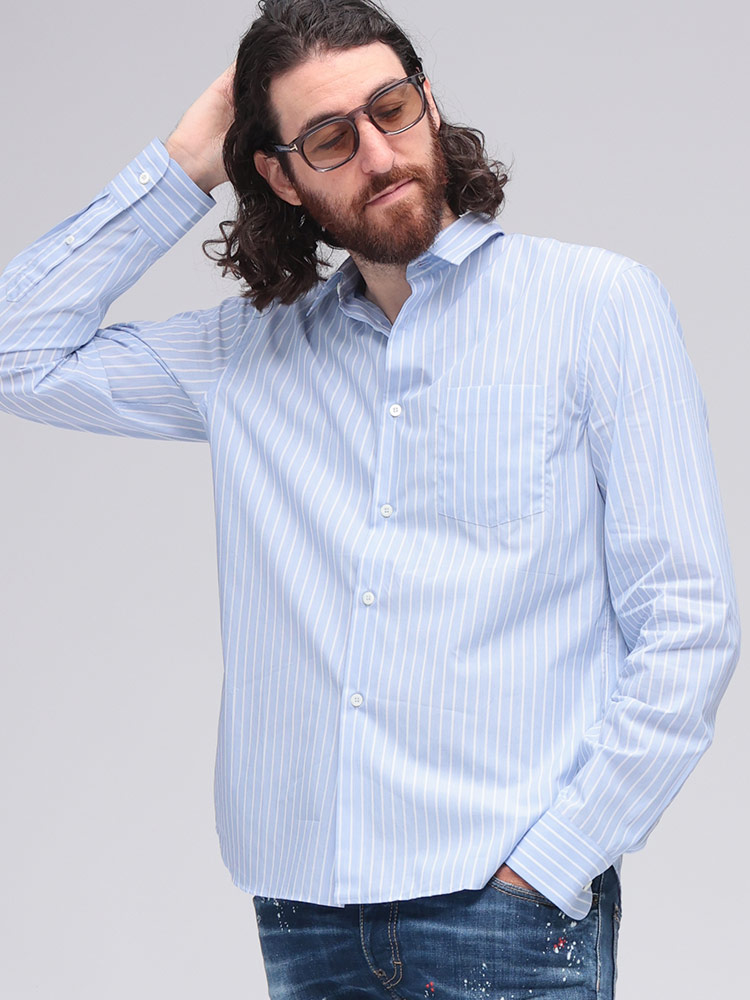 PRADA (プラダ) クラシックカラー コットン ストライプ柄 長袖 シャツ