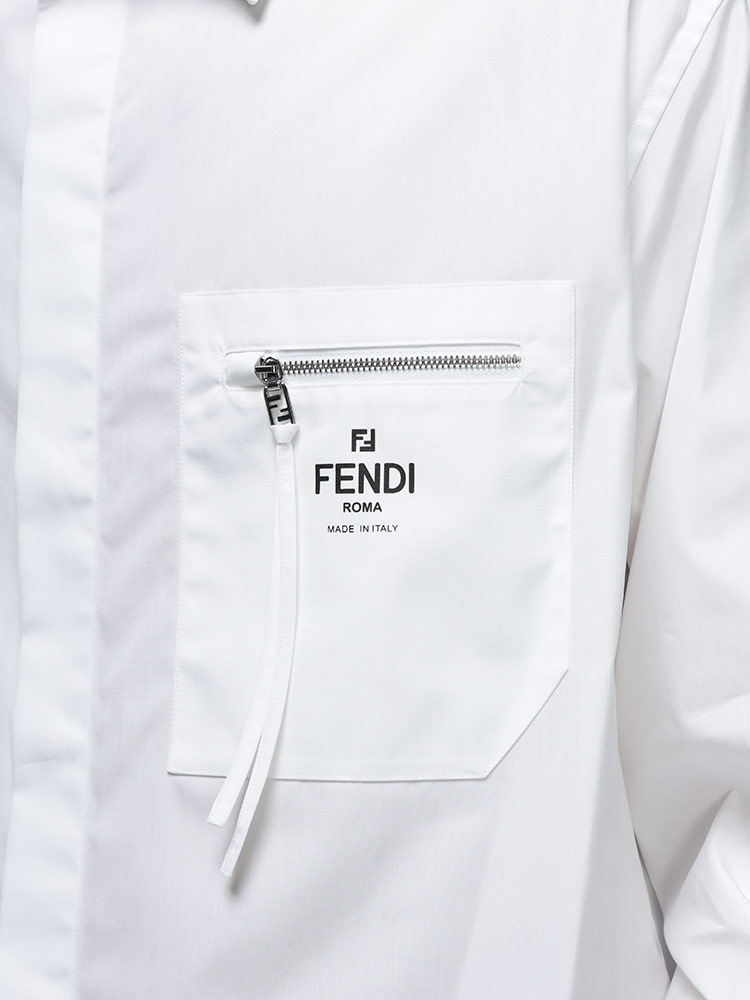 FENDI (フェンディ) ロゴ 無地 ジップポケット 長袖 シャツ