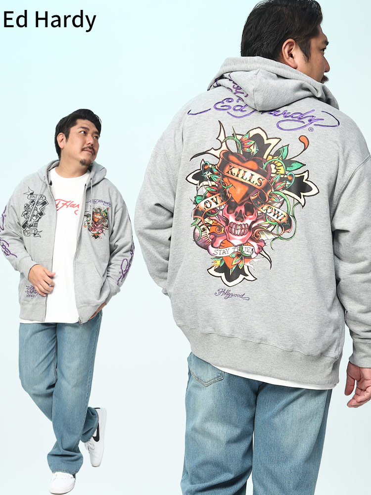 刺繍＆プリント フルジップ パーカー (ed hardy) エドハーディー