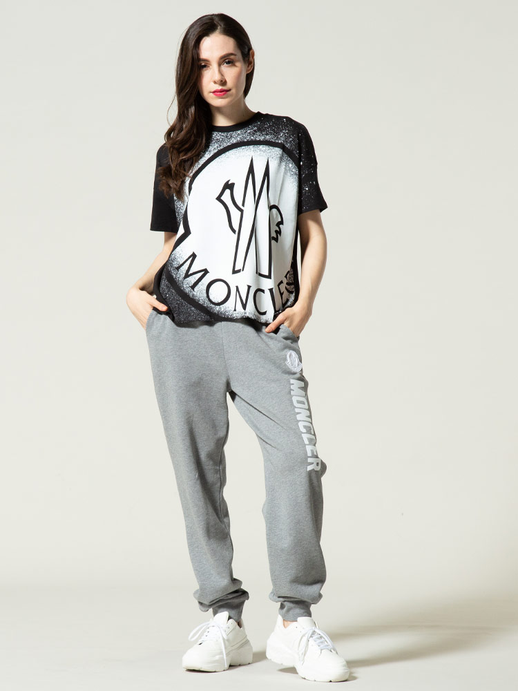 MONCLER (モンクレール) 縦ロゴプリント スウェット ロングパンツ