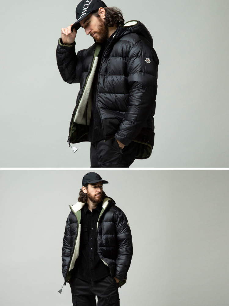 MONCLER (モンクレール) リバーシブル ナイロン×ボア フード