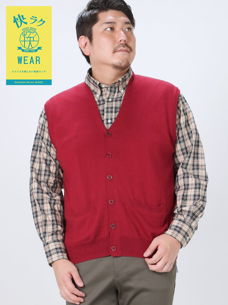 快ラクWEAR ウォッシャブル カシミヤ混 無地 ボタン ベスト 快楽