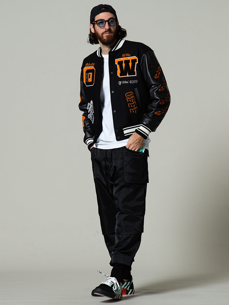 OFF-WHITE オフホワイト レザー ウール メルトン ワッペン 刺繍