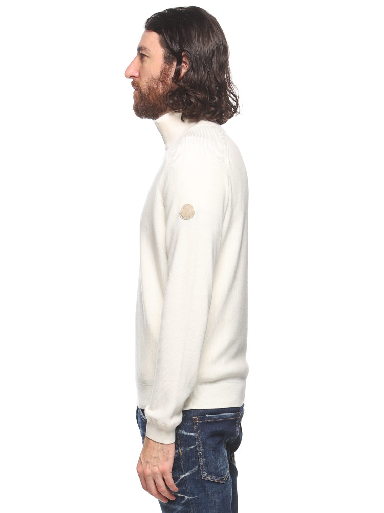 MONCLER (モンクレール) カシミヤ混 レザーパッチ ハーフジップ ニット