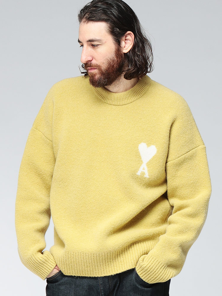 AMI PARIS (アミパリス) アルパカ混 胸ロゴ クルーネック セーター Ami