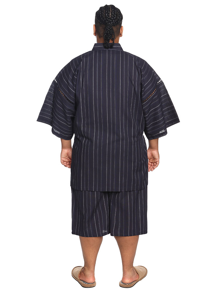 しじら甚平 2点セット 着るヒヤロン 吸湿冷感 ストライプ柄 上下セット