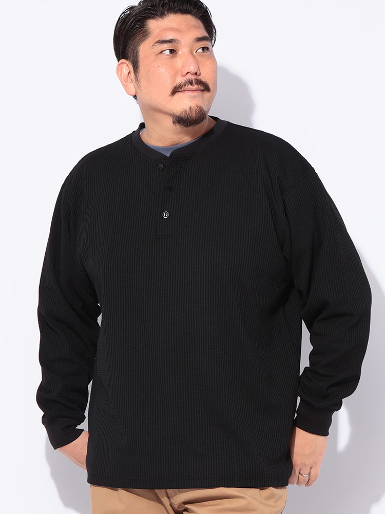 長袖 Tシャツ SOLOTEX ワッフル ヘンリーネック トップス ロンT