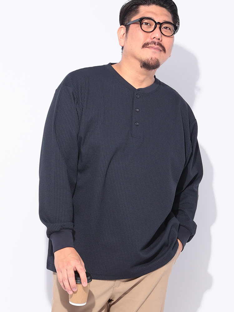 長袖 Tシャツ SOLOTEX ワッフル ヘンリーネック トップス ロンT