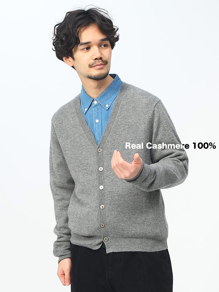 DESHENG (デシェン) カシミヤ100％ 12G 無地 カーディガン M L LL