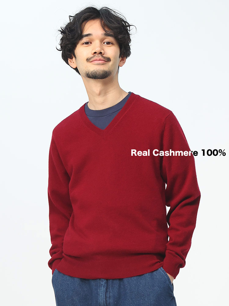 DESHENG (デシェン) カシミヤ100％ 12G 無地 Vネック セーター M L LL