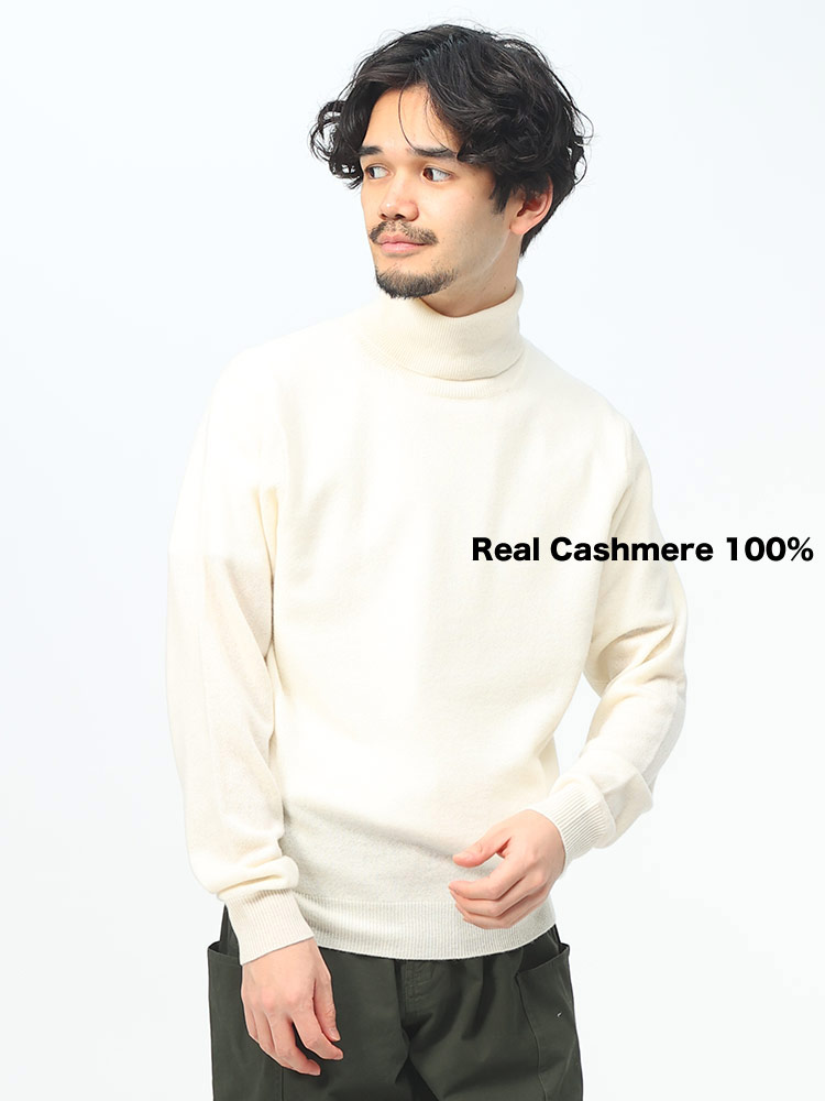 DESHENG (デシェン) カシミヤ100％ 12G 無地 タートルネック セーター