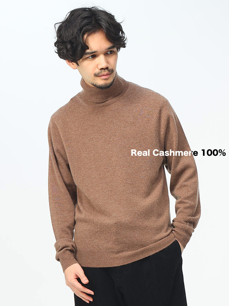 DESHENG (デシェン) カシミヤ100％ 12G 無地 タートルネック セーター