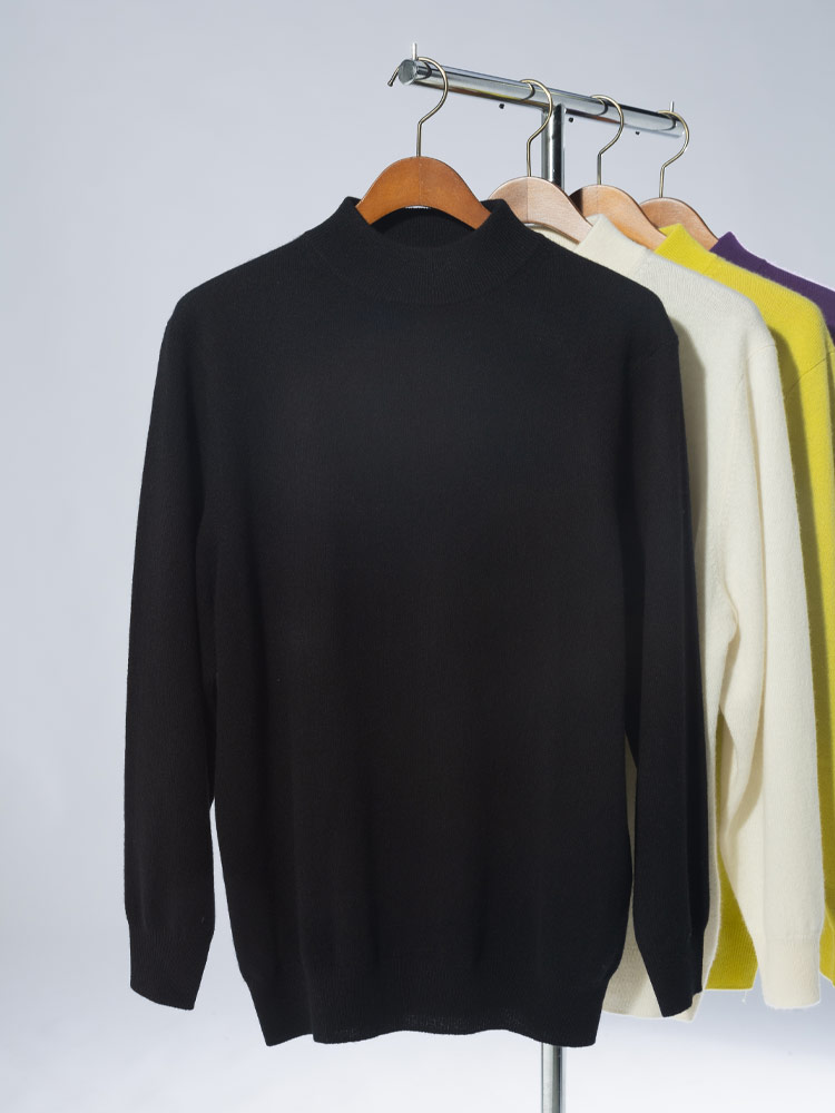 DESHENG (デシェン) カシミヤ100％ 無地 モックネック セーター